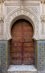 Traditional entrance gate with door in Fes