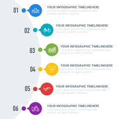 Flat transports, industry, buildings infographic timeline template with 7 options for presentations, advertising, annual reports