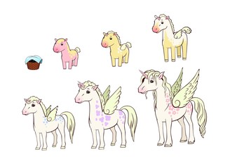 Unicorns of different ages, vector