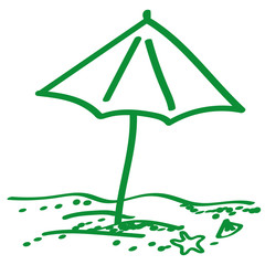 Handgezeichnetes Sonnenschirm-Icon in grün