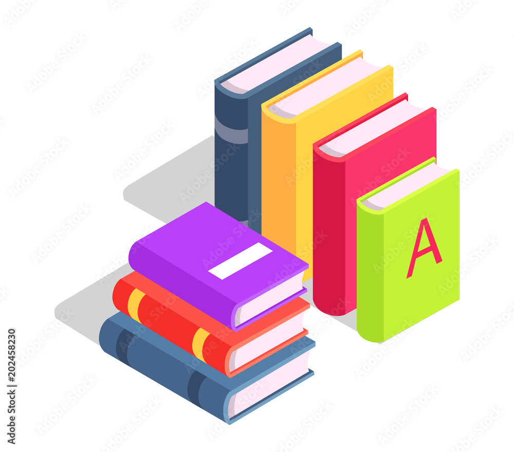 Poster pile of books standing in row and lying vector