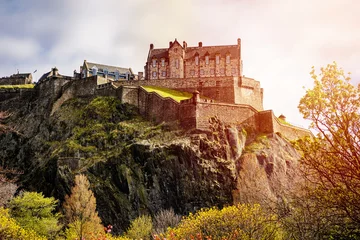 Papier Peint photo autocollant Château Edinburgh Castle in Spring Season, Scotland At Sunrise