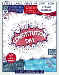 Constitution Day. USA national holiday. Poster design in style of comics book.
 Speech bubble with speed lines and 3D explosion. Vector illustration