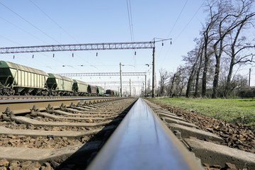 Fototapeta na wymiar Train rails. look from below