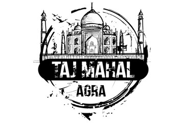 Taj Mahal. Agra, india city design. Hand drawn illustration.