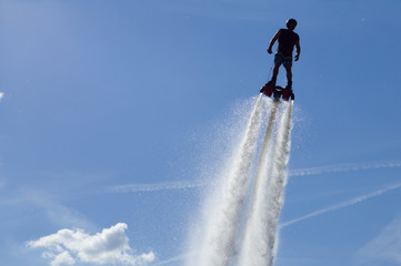 Flyboarding session in the aquamarine waters..