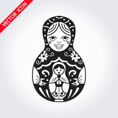 Russian traditional nested doll (matryoshka). Black and White Illustration. Symbol of Russia. Template for style design.  