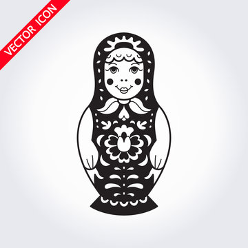 Russian traditional nested doll (matryoshka). Black and White Illustration. Symbol of Russia. Template for style design.  