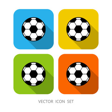 Set of 4 colorful square cartoon soccer ball. Flat vector illustration. Football. It can be used as - logo, pictogram, icon, infographic element. 