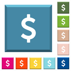 Dollar sign white icons on edged square buttons