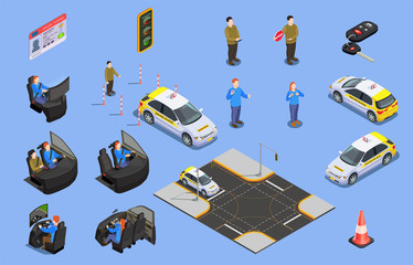 Driving School Isometric Icons