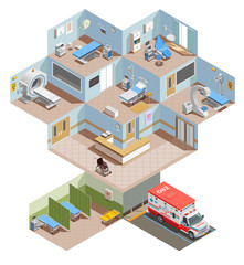 Hospital Rooms Isometric Composition