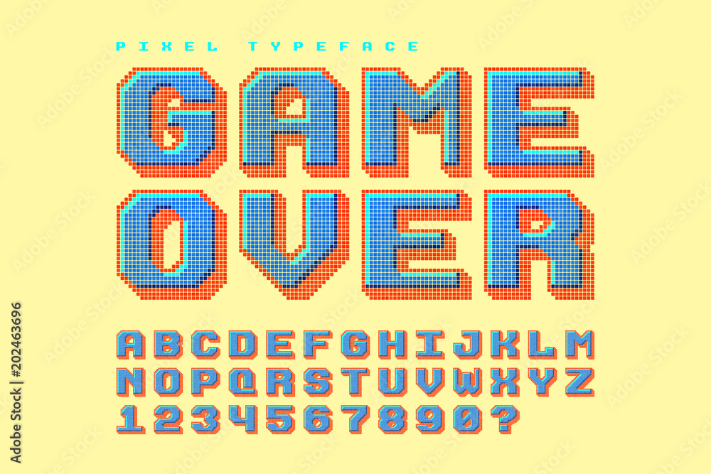 Poster pixel vector font design, stylized like in 8-bit games