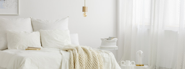Simple lamp above bed - obrazy, fototapety, plakaty
