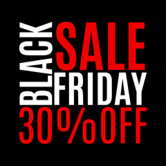 30 percent price off. Black Friday sale banner. Discount background. Special offer, flyer, promo design element. Vector illustration.