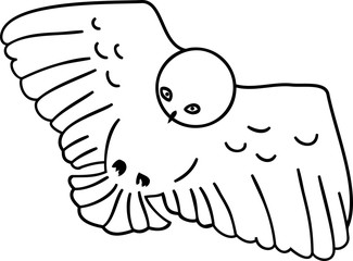 Flying stylized white polar owl on white background