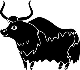 Black silhouette of wild cartoon yak