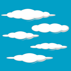 collection of white clouds set illustration isolated on blue background