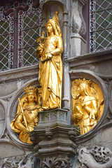 Element of the decoration of the facade of the Church of the Blood of Christ. Bruges, Belgium, August 2017.