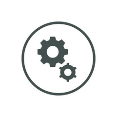 Black and white gear icon in the round frame