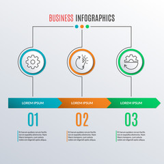 Step by step infographics with arrows for business presentation. Vector infographic template with 3 options, levels, parts, or processes. Workflow layout, flow chart, diagram for web design.