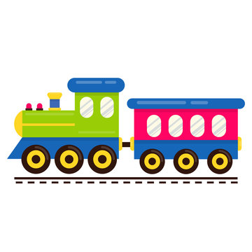 cartoon cute train vector with railway carriage on rails