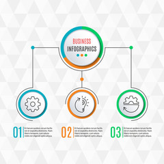 Fototapeta premium 3 steps infographics for business presentation. Circle infographic template with 3 options, levels, parts, or processes. Diagram, workflow layout, flow chart, web design elements. Vector illustration.