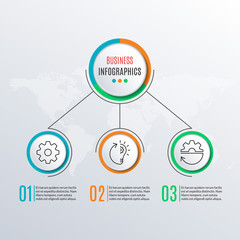 3 steps infographics with circle elements. 3 options, levels, parts or processes. Infographic template for business presentation with technology icons. Vector diagram, workflow layout, flow chart.