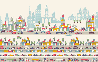 seamless pattern city toy cars