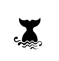 Mermaid vector black silhouette illustration sea tail design.Mermaid tail outline cute.Summer in scandinavian style.Summer t-shirt print, invitation, poster.Boho hippie style.Isolated on white