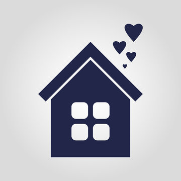 Love home, house with heart icon isolated flat vector design
