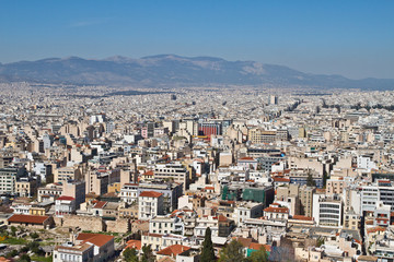 Fototapeta na wymiar Athens city view from Acropolis. Athens Cityscape