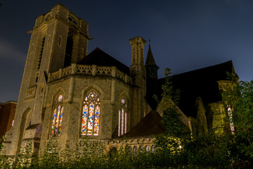 Image Of Old Church At Night, Close Shot , Shot At England Outskirts 