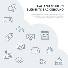 cloud and networking, email, shopping outline vector icons and elements background concept on grey background.Multipurpose use on websites, presentations, brochures and more