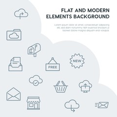 cloud and networking, email, shopping outline vector icons and elements background concept on grey background.Multipurpose use on websites, presentations, brochures and more