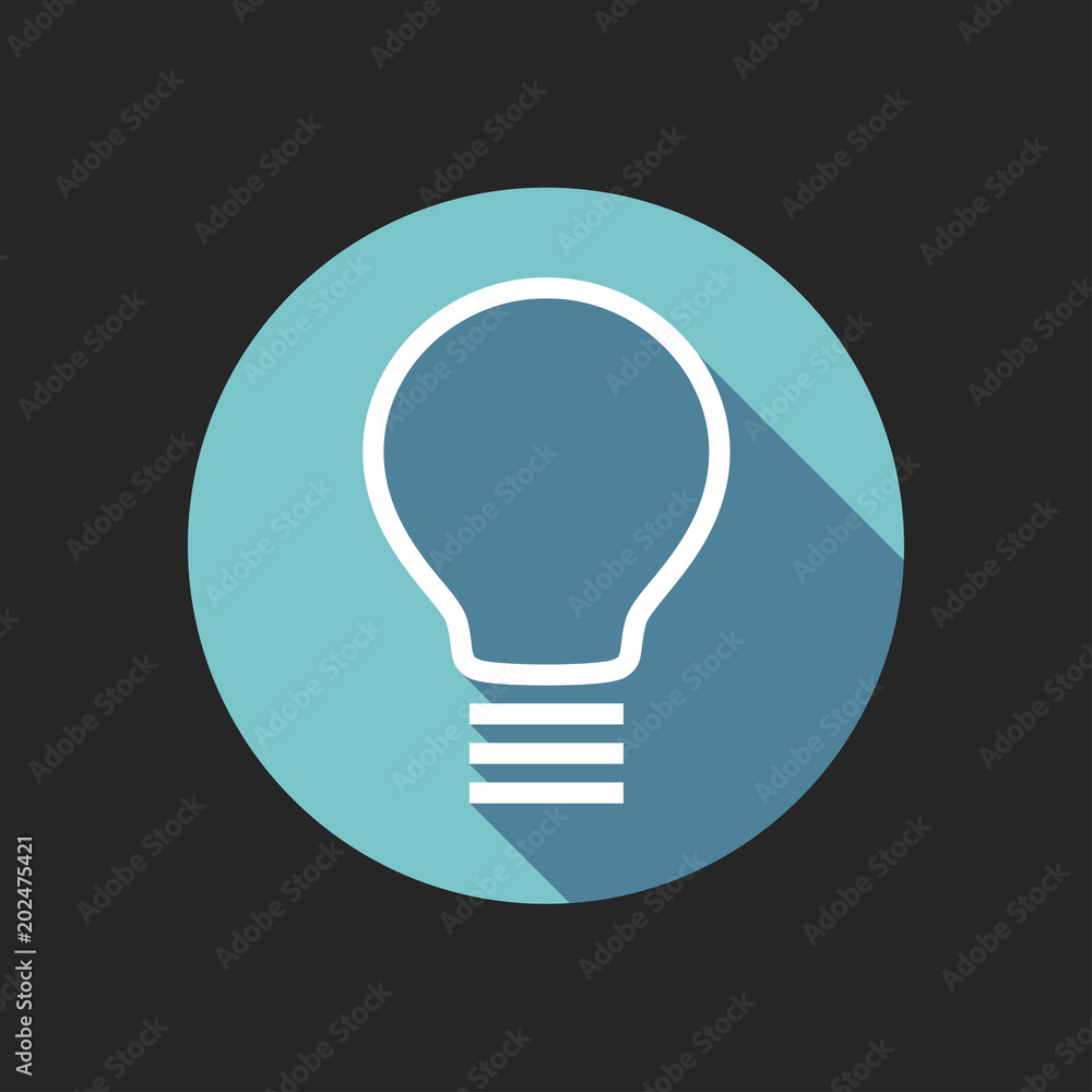 Poster elegant universal white minimalistic thin line lightbulb icon with shadows on circular color button 