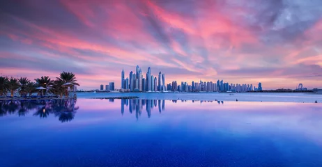 Poster Prachtige zonsondergang boven het centrum van Dubai. Gefotografeerd door &quot The Palm Jumeirah&quot  © Cara-Foto