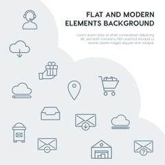 cloud and networking, email, shopping outline vector icons and elements background concept on grey background.Multipurpose use on websites, presentations, brochures and more