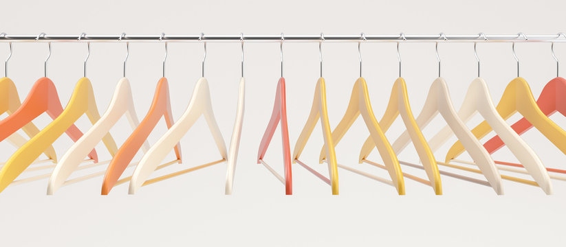 Wooden hangers in fashion colors - 3D Rendering