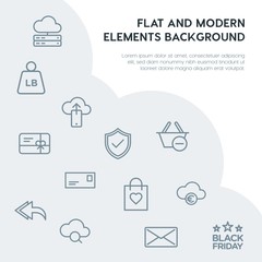 cloud and networking, email, shopping outline vector icons and elements background concept on grey background.Multipurpose use on websites, presentations, brochures and more