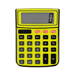 Stationery, science and education - Yellow calculator front view isolated