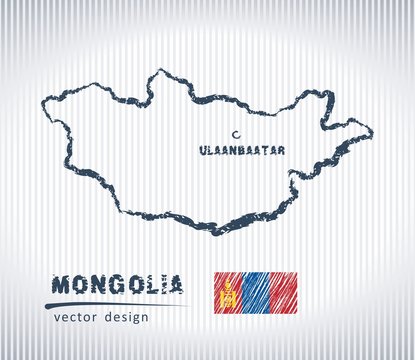 Mongolia national vector drawing map on white background