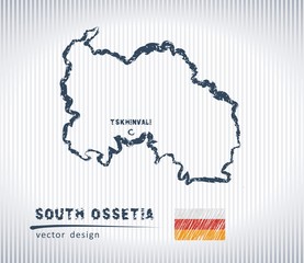 South Ossetia vector chalk drawing map isolated on a white background