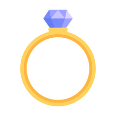 Diamond ring illustration/icon. Simple, flat design. Isolated on white