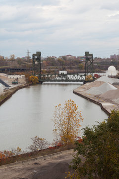 The West 3rd bridge is a vertical lift through truss bridge over the Cuyahoga River on W. 3rd street in downtown Cleveland.