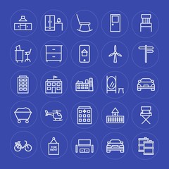 Fototapeta na wymiar Modern Simple Set of transports, industry, buildings, furniture Vector outline Icons. Contains such Icons as modern, home, auto, fuel, car and more on blue background. Fully Editable. Pixel Perfect.