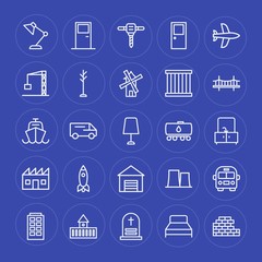 Modern Simple Set of transports, industry, buildings, furniture Vector outline Icons. Contains such Icons as architecture,  interior,  tower and more on blue background. Fully Editable. Pixel Perfect.