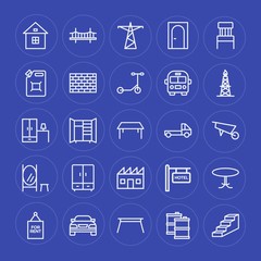 Modern Simple Set of transports, industry, buildings, furniture Vector outline Icons. Contains such Icons as  text,  architecture,  travel and more on blue background. Fully Editable. Pixel Perfect.