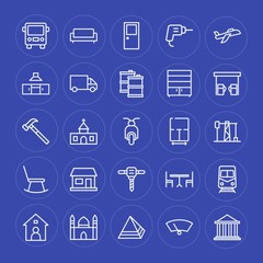 Fototapeta na wymiar Modern Simple Set of transports, industry, buildings, furniture Vector outline Icons. Contains such Icons as windshield, table, glass and more on blue background. Fully Editable. Pixel Perfect.