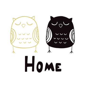 Nice owl. Vector illustration in Scandinavian style. Illustration for home. White background.